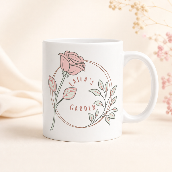 Laila's Garden rose wreath coffee mug — soft blush watercolor design, a comfort gift where hope blooms