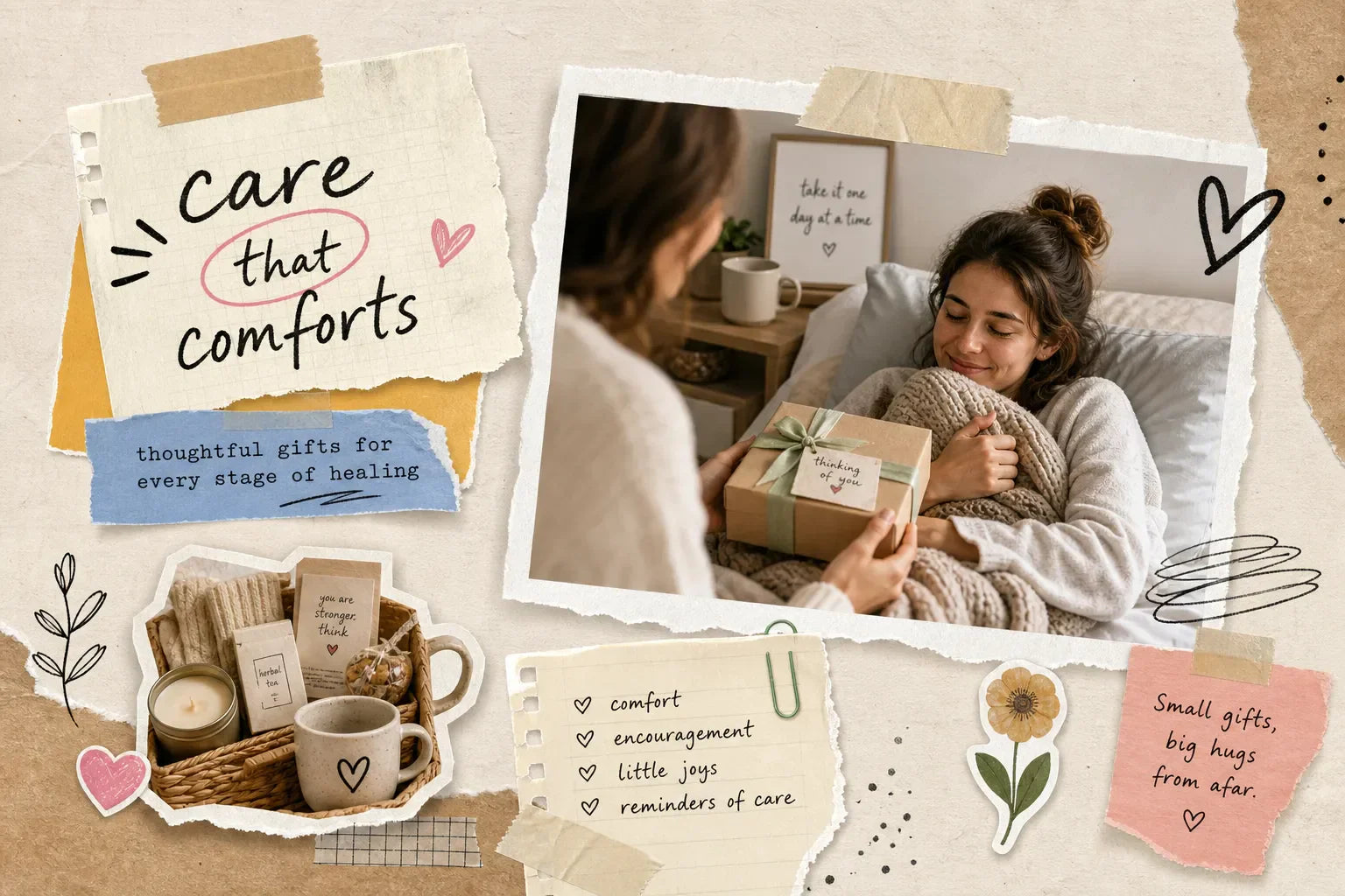 Bloom with Hope velveteen blanket styled as a thoughtful comfort gift for a sick friend