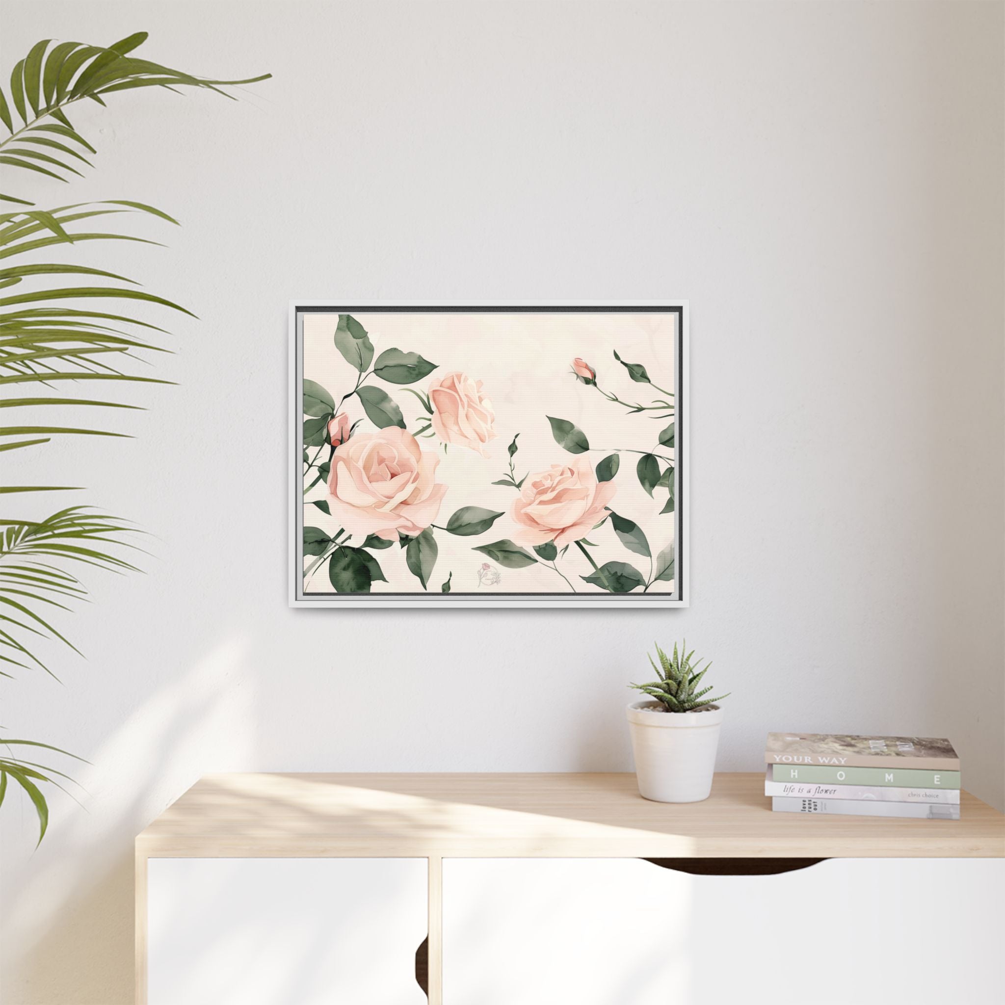 Soft Pink Rose Framed Canvas – Calming Floral Wall Art for Hospital or Recovery Room