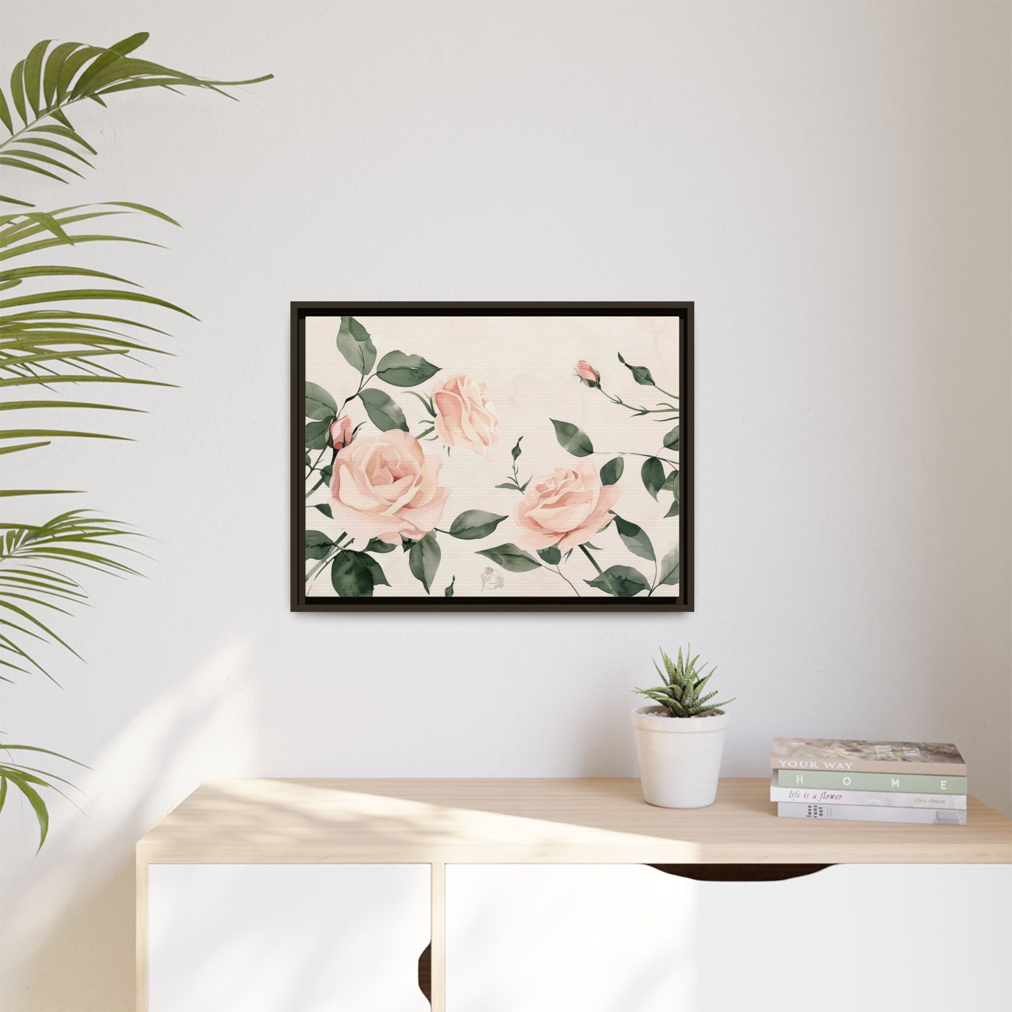 Soft Pink Rose Framed Canvas – Calming Floral Wall Art for Hospital or Recovery Room