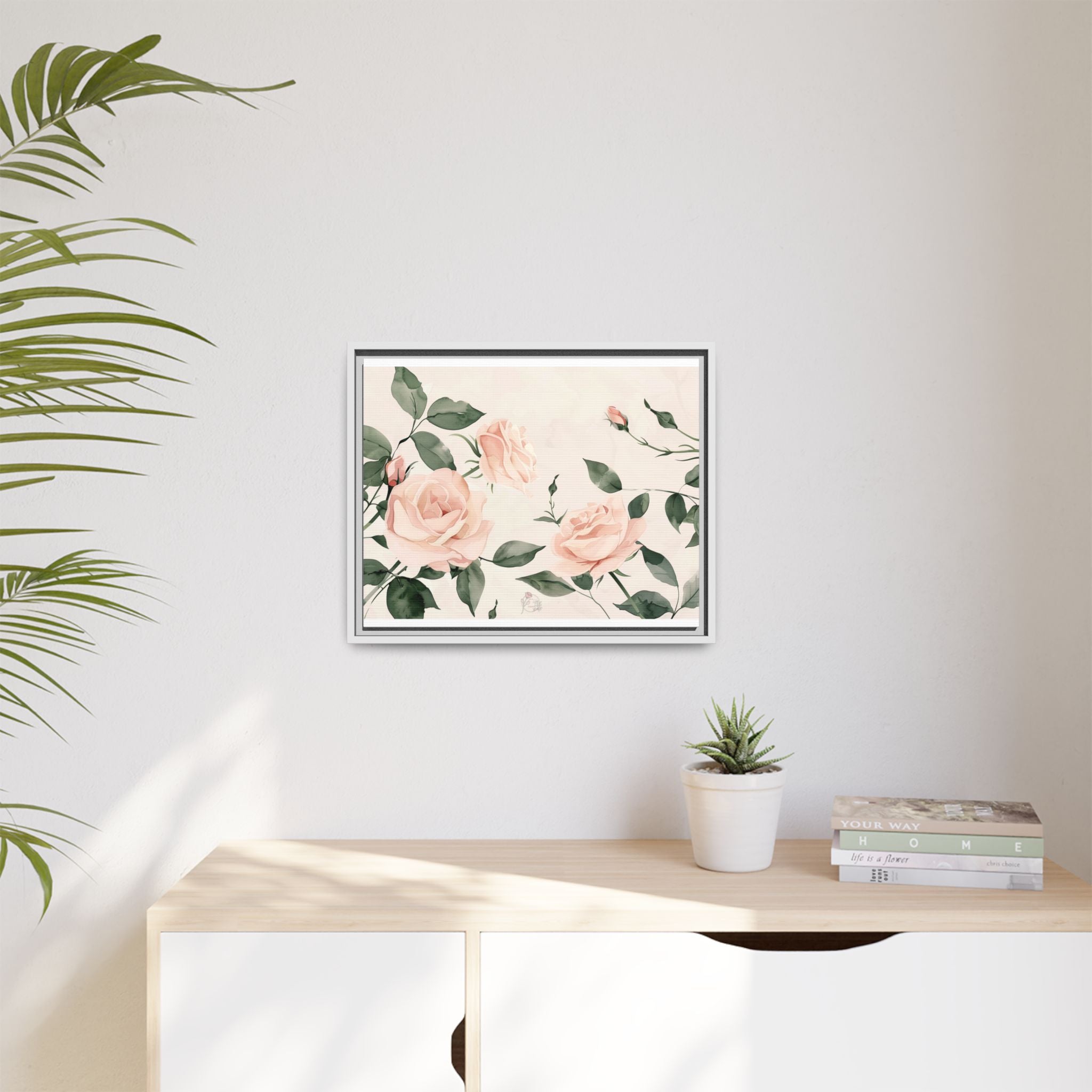 Soft Pink Rose Framed Canvas – Calming Floral Wall Art for Hospital or Recovery Room