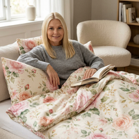 Vintage rose floral cotton duvet cover and sham set with cottage bedding print