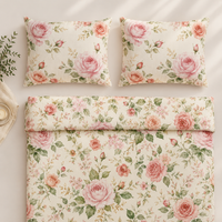 Soft rose floral cotton bedding set with duvet cover and shams