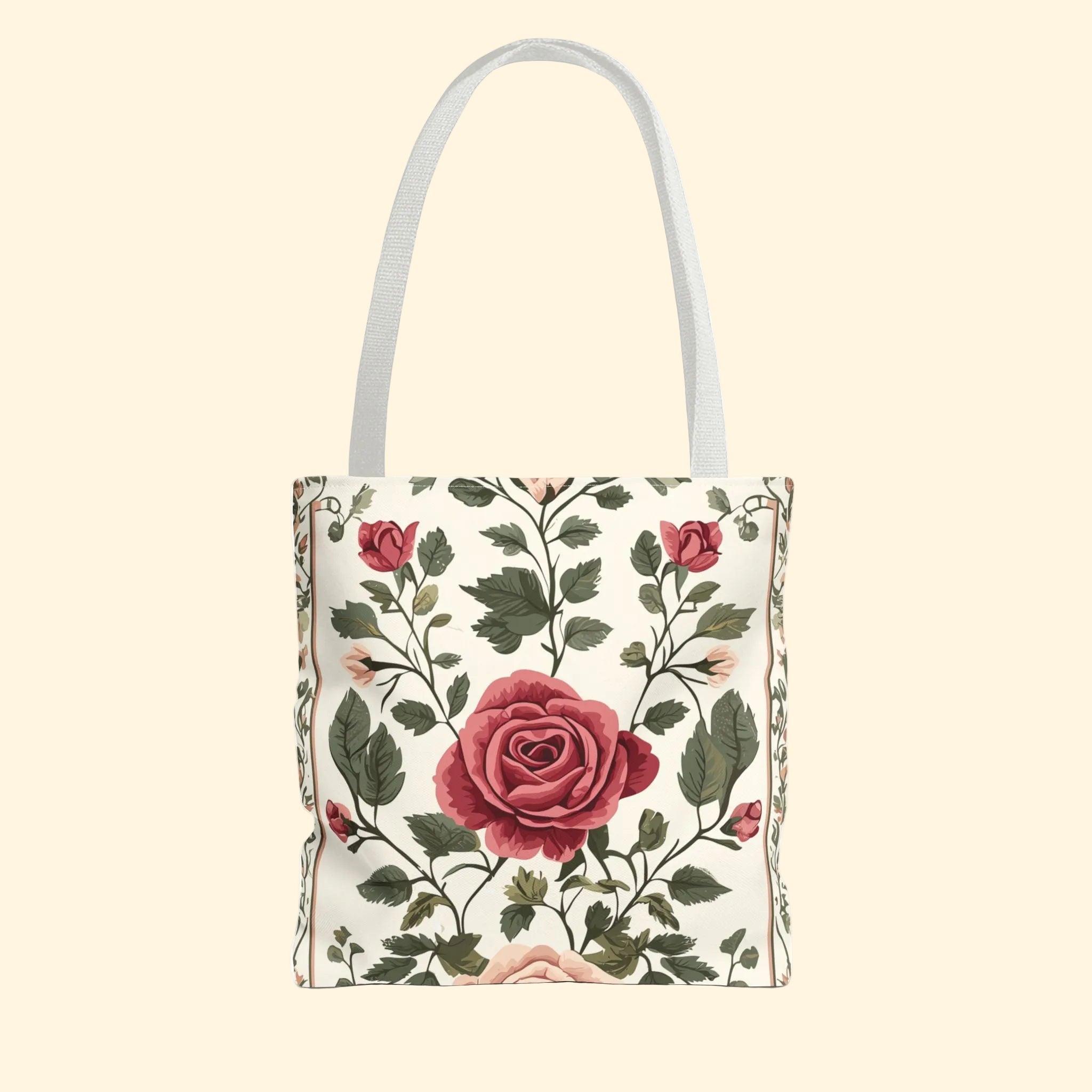 Palestinian Tatreez Rose Tote Bag - Heritage Embroidery Print Canvas Market Bag