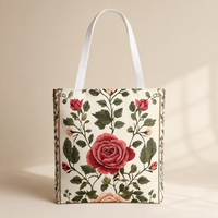 Watercolor floral tote bag — soft rose pattern in blush and sage tones, Laila's Garden