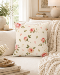 Hope Blooms Here pillow detail in Comfort Bloom Set — Laila's Garden watercolor rose gift bundle