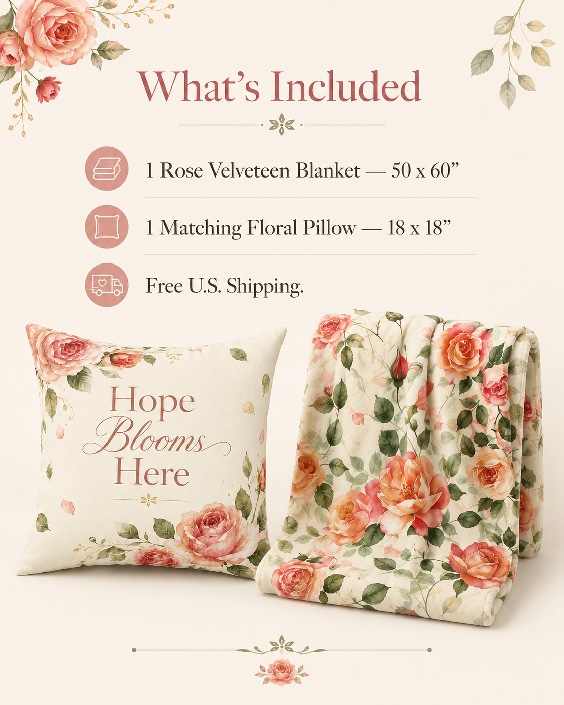 Laila's Garden Comfort Bloom Set — blanket and pillow gift bundle in cozy setting