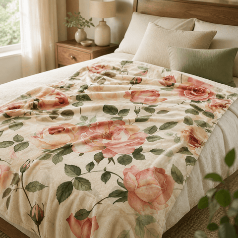 Bloom with Hope velveteen blanket with watercolor roses on cream