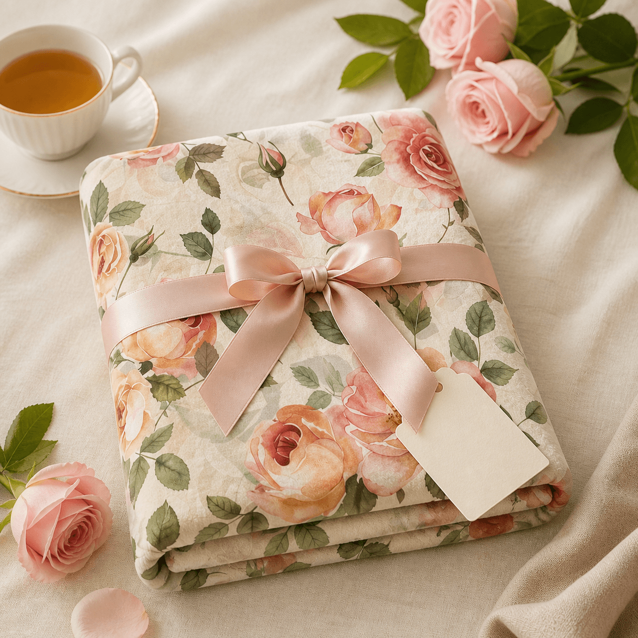 Laila's Garden rose blanket in lifestyle setting — cozy velveteen throw with blush watercolor design