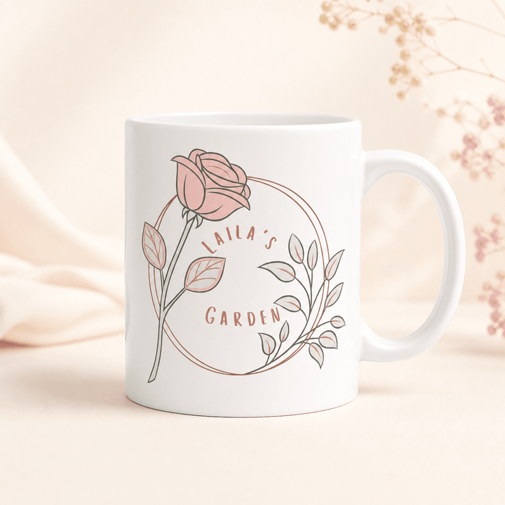 Laila's Garden rose wreath coffee mug — soft blush watercolor design, a comfort gift where hope blooms