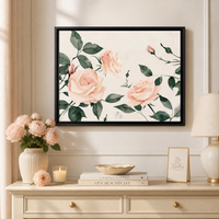 Soft Pink Rose framed canvas — blush and cream floral wall art from Laila's Garden