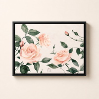Pink rose framed canvas styled in room — Laila's Garden calming floral wall art