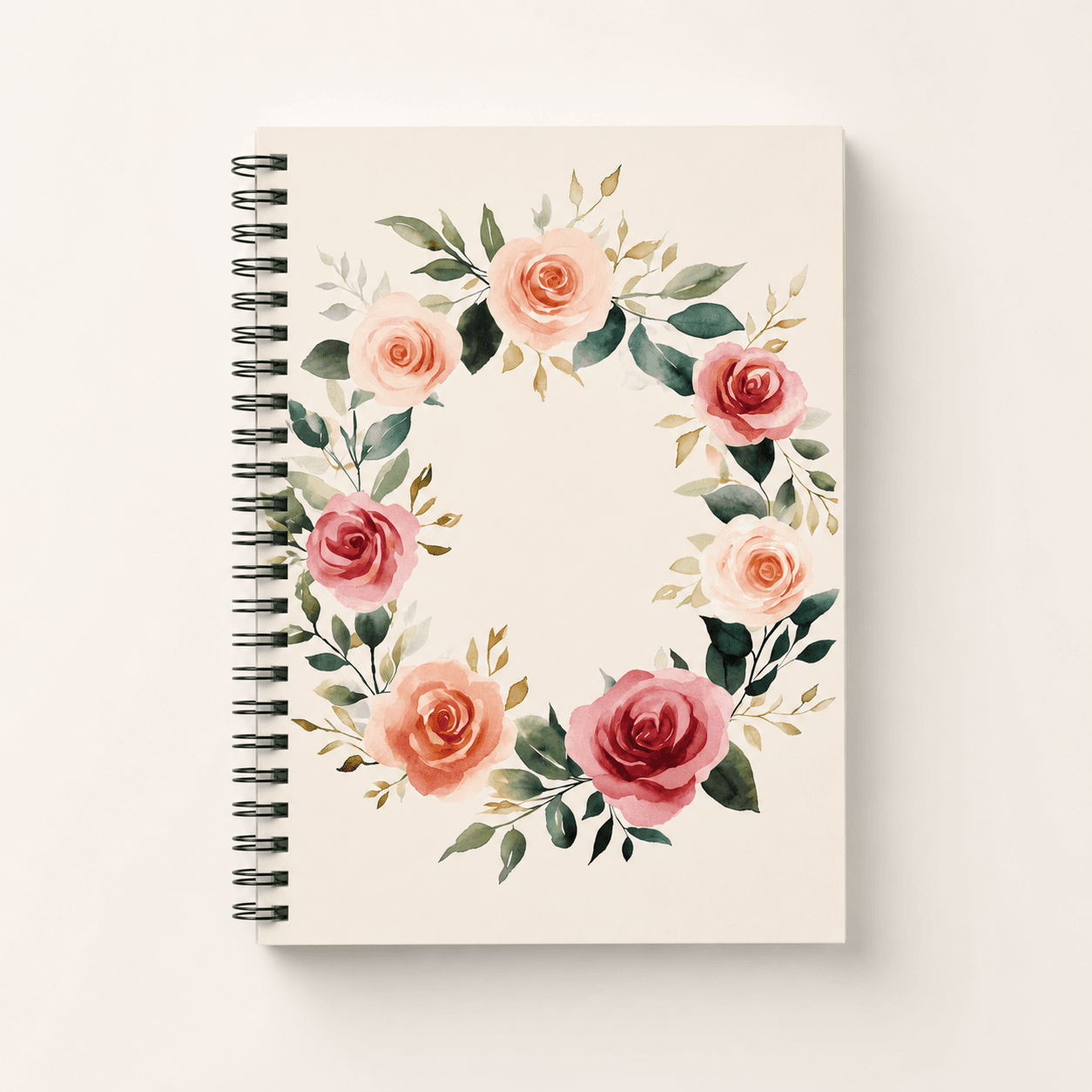 Watercolor rose wreath spiral journal