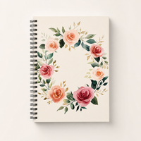 Watercolor Rose Wreath Spiral Notebook — blush and sage journal cover from Laila's Garden