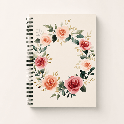 Watercolor Rose Wreath Spiral Notebook — blush and sage journal cover from Laila's Garden