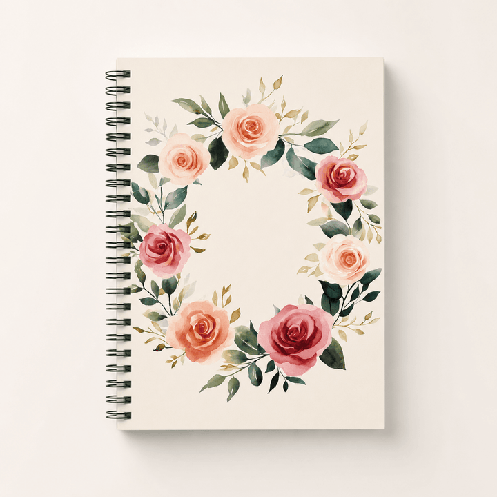 Watercolor rose wreath spiral journal