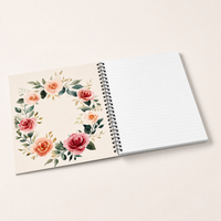 Laila's Garden spiral notebook with rose wreath design — ruled journal for quiet reflection