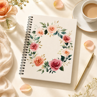 Watercolor rose journal open to lined pages — Laila's Garden notebook for everyday thoughts