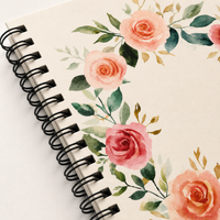 Rose wreath spiral notebook styled with pen — Laila's Garden gift for encouragement and comfort