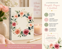 Laila's Garden hope journal lifestyle image — rose wreath notebook in soft morning setting
