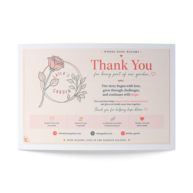 Laila's Garden keepsake thank-you card included with every order
